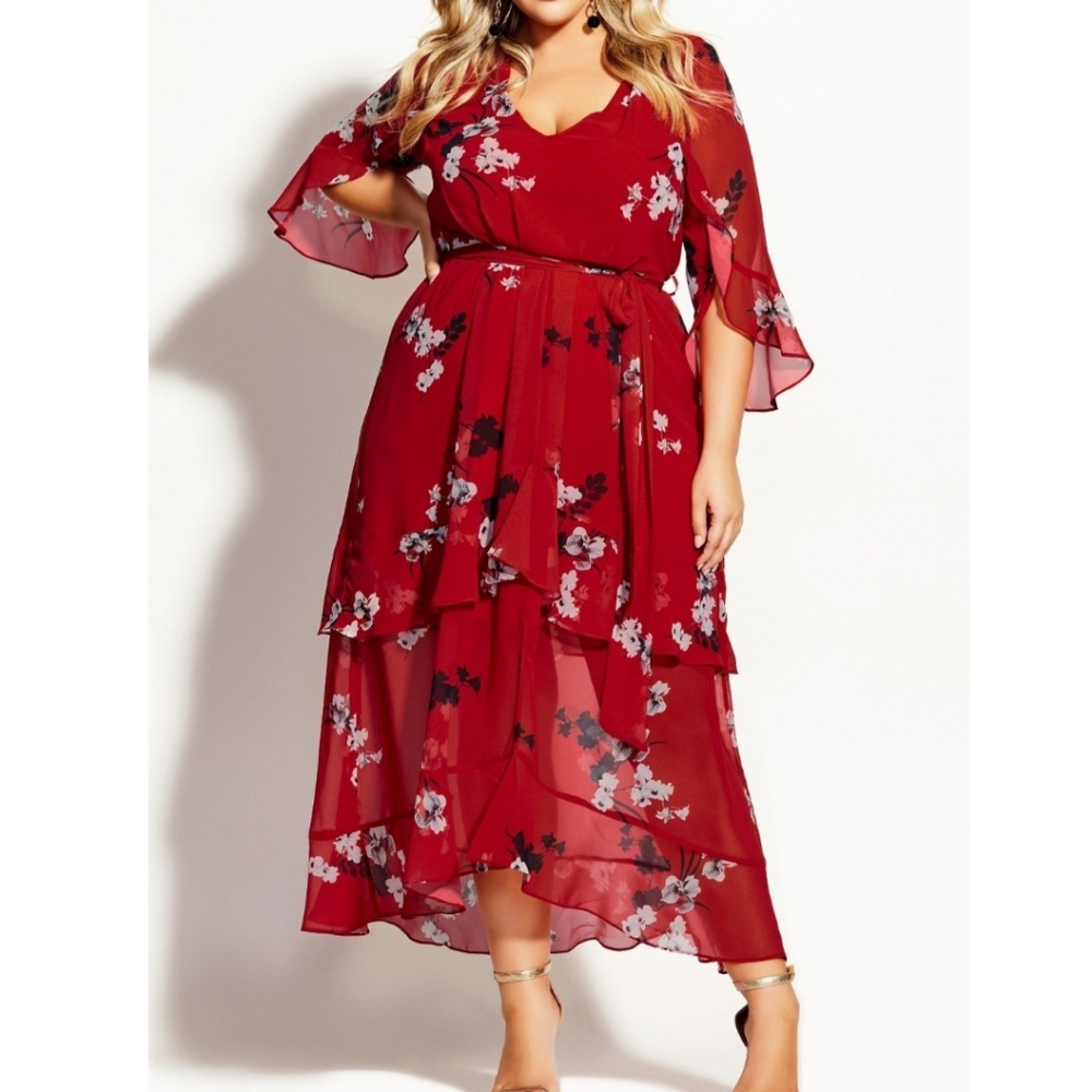 ➕🆕️ City Chic💜Floral High/Low Long Sleeves Dress